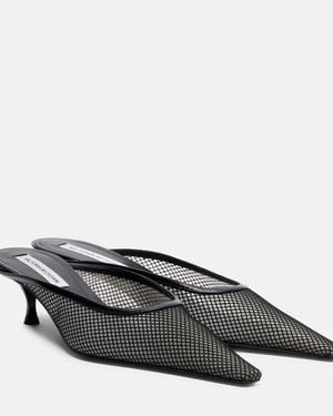 Victoria Beckham Leather-Trimmed Mesh Mules - Black
