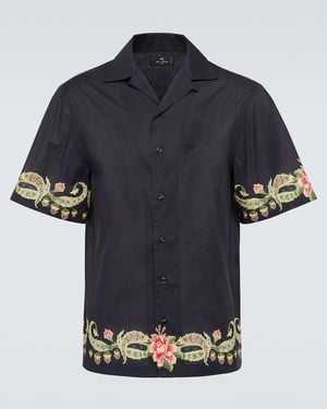 Etro Floral Cotton Bowling Shirt - Blue