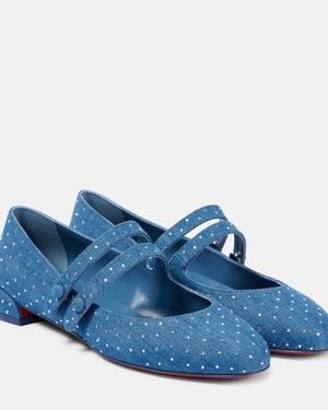 Christian Louboutin Sweet Jane Embellished Denim Mary Jane Flats - Blue