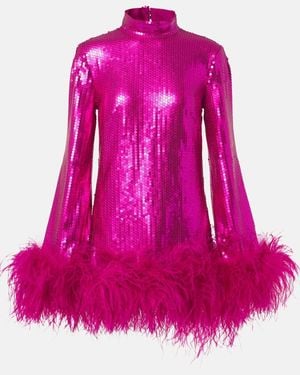 Taller Marmo Gina Sequined Feather-Trimmed Minidress - Pink