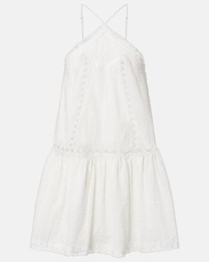 Poupette Nora Lace-Trimmed Halterneck Cotton Minidress - White