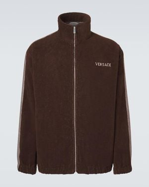 Versace Logo Cotton Terry Zip-Up Sweatshirt - Brown