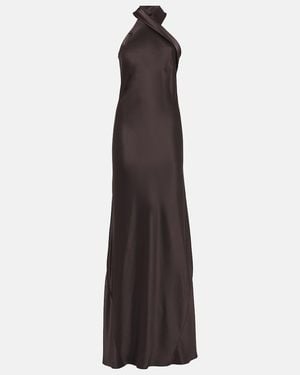 Galvan London Pandora Halterneck Satin Maxi Dress - White