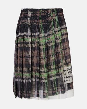 Acne Studios Pleated Plaid Midi Skirt - Grey