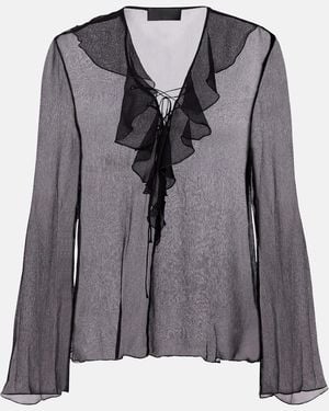 Nili Lotan Gisella Ruffled Silk Chiffon Blouse - Grey