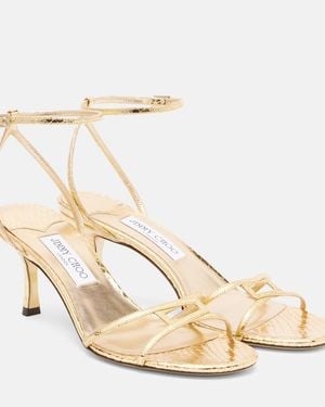 Jimmy Choo 1998 Leo 65 Metallic Leather Sandals - Natural