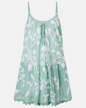 Juliet Dunn Floral Scalloped Cotton Minidress - Blue