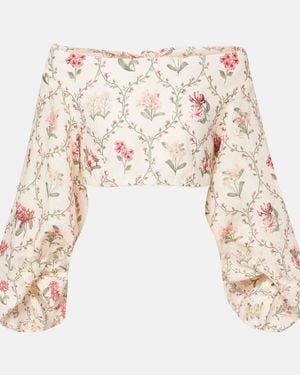 Agua Bendita Floral Linen Top - Natural