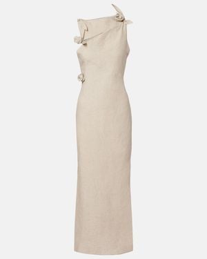 Coperni Floral-Applique Asymmetric Linen Maxi Dress - Natural