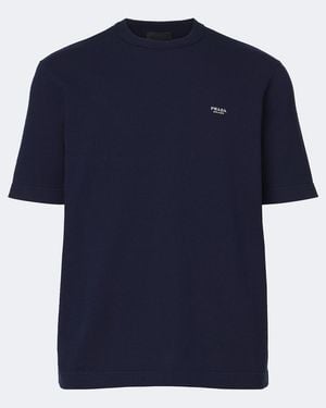 Prada Logo Cotton T-Shirt - Blue