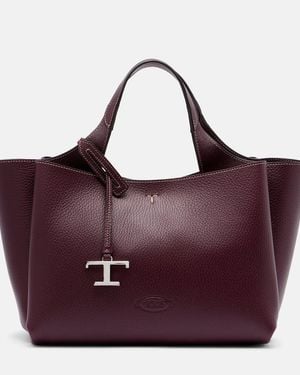 Tod's T Timeless Mini Leather Tote Bag - Purple