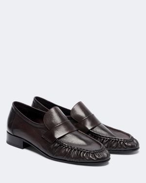 The Row Soft Ruched Leather Loafers - Black