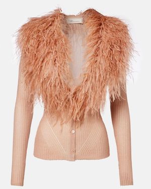 Blumarine Cardigan Aus Rippstrick Mit Federn - Pink