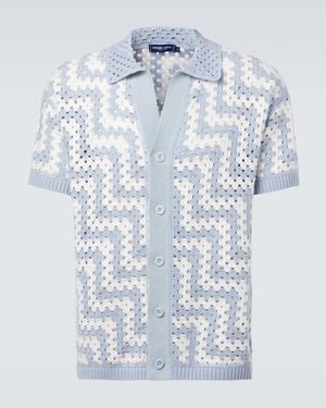 Frescobol Carioca Pinto Crochet Cotton Cardigan - Blue