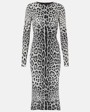 Dolce & Gabbana Leopard-Print Silk-Blend Midi Dress - White