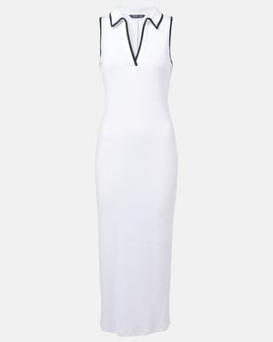 Veronica Beard Darien Ribbed-Knit Cotton-Blend Polo Dress - White