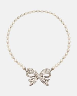 Alessandra Rich Embellished Faux Pearl Necklace - Metallic