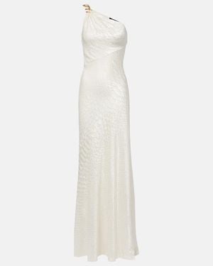 Roberto Cavalli Snake-Print One-Shoulder Gown - White