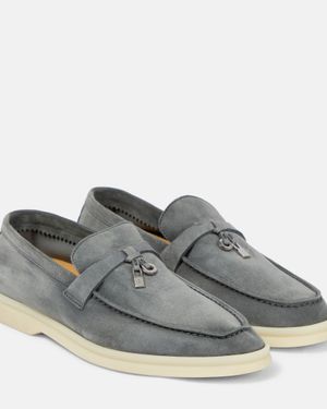 Loro Piana Summer Charms Walk Suede Loafers - Gray