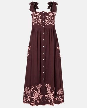 Juliet Dunn Embroidered Cotton Midi Dress - Purple