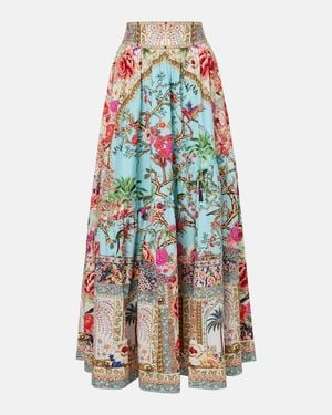 CAMILLA Embellished Floral Cotton Poplin Maxi Skirt - Blue