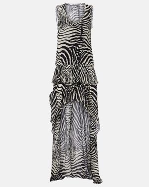 Blumarine Zebra-Print Asymmetric Chiffon Minidress - Black