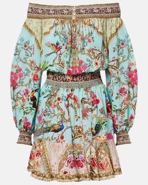 CAMILLA Embellished Off-Shoulder Silk Crepe Minidress - Blue