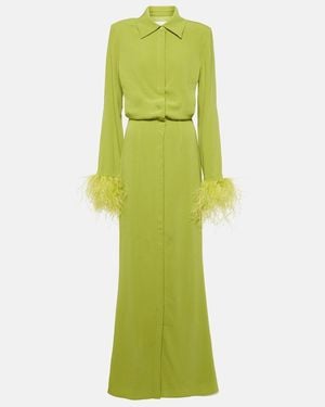 Roland Mouret Feather-Trimmed Crepe Satin Shirt Dress - Green