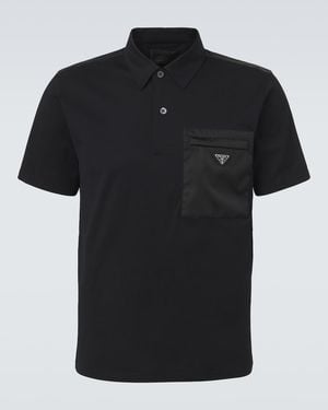 Prada Polohemd Aus Baumwolle Mit Re-Nylon - Schwarz