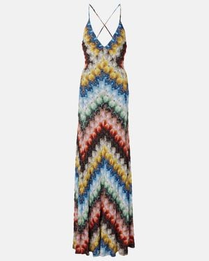 Missoni Zigzag Open-Back Lame Gown - White
