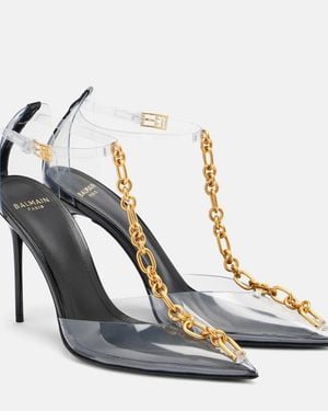 Balmain Chain-Detail Pvc Slingback Court Shoes - Blue