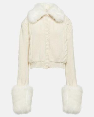 Magda Butrym Cardigan Cropped Con Pelo Sintetico - Blanco
