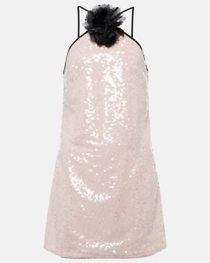 Self-Portrait Floral-Applique Sequined Minidress - Pink