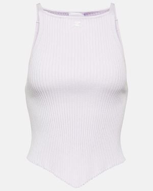Courreges Logo Ribbed-Knit Tank Top - White