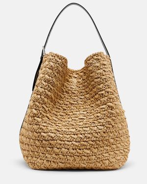 TOTEME Leather-Trimmed Raffia And Paper Bucket Bag - Natural