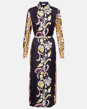 Tory Burch Printed Silk Twill Shirt Dress - Blue