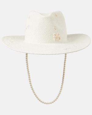 Ruslan Baginskiy Faux Pearl-Embellished Straw Fedora - White