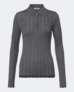 Prada Wool And Cotton Polo Sweater - Grey