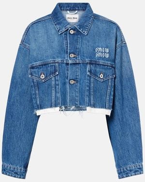 Miu Miu Cropped Logo Denim Jacket - Blue