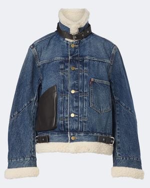 Sacai Jeansjacke Mit Leder - Blau