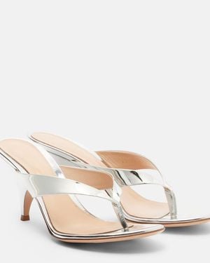 Gianvito Rossi Sofia Mirrored Leather Thong Sandals - Natural