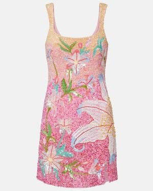 La Fuori Floral Sequined Minidress - Pink