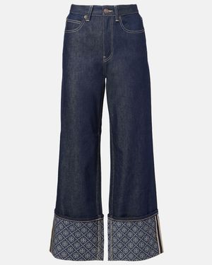 Tory Burch Monogram Wide-Leg Jeans - Blue