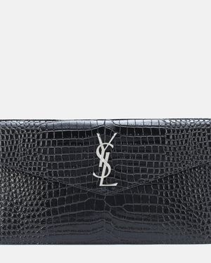 Saint Laurent Uptown Croc-embossed Leather Pouch - Black