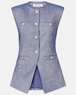 Veronica Beard Tamara Linen-Blend Vest - Blue