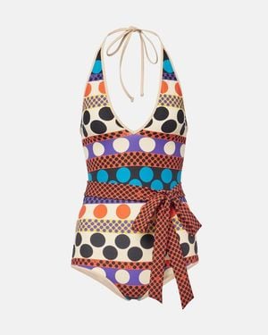 Valentino Lycra One-Piece Swimsuit With Opticool Riga Pois Print - White