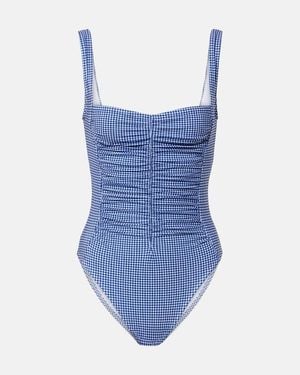 Karla Colletto Gingham Ruched Swimsuit - Blue