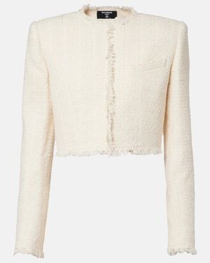 Balmain Cropped Tweed Jacket - Natural