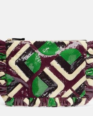 La DoubleJ Sequined Clutch - Green