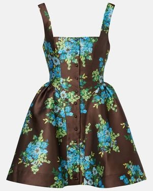ALÉMAIS Floral Peplum Satin Minidress - Green